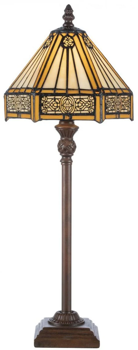 Casa Padrino Lámpara de Mesa Tiffany de Lujo Amarillo / Negro / Marrón 20 x 20 x A. 51 cm - Elegante Lámpara de Escritorio - Accesorios Deco