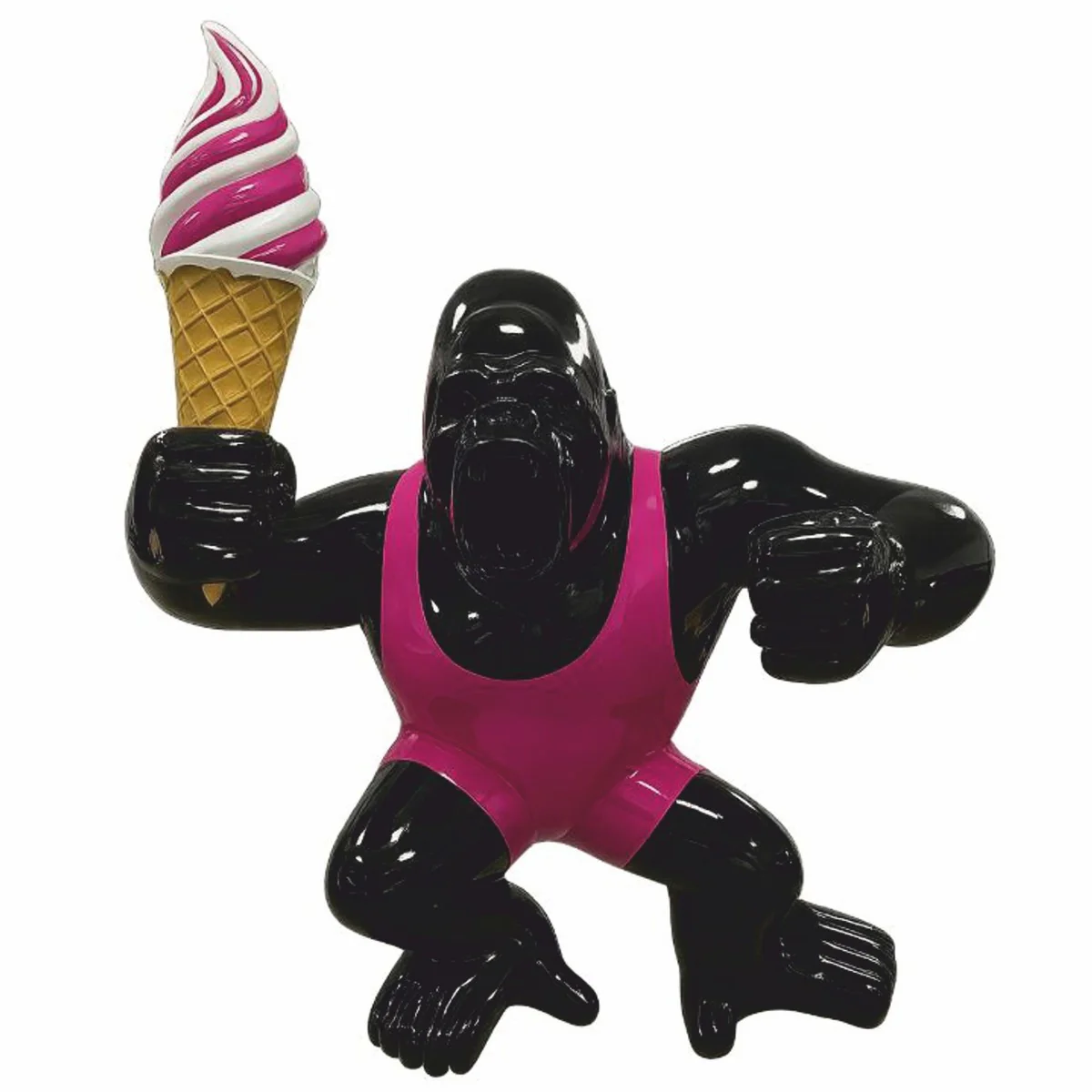 Casa Padrino escultura decorativa XXL mono gorila con helado negro / rosa A. 220 cm