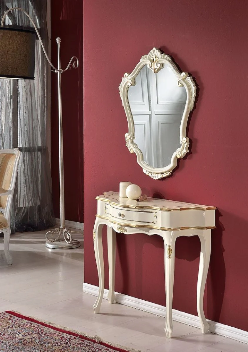 Casa Padrino consola barroco de lujo con espejo de pared blanco / oro - Muebles barrocos de madera maciza hechos a mano - Calidad de Lujo - Hecho en Italia