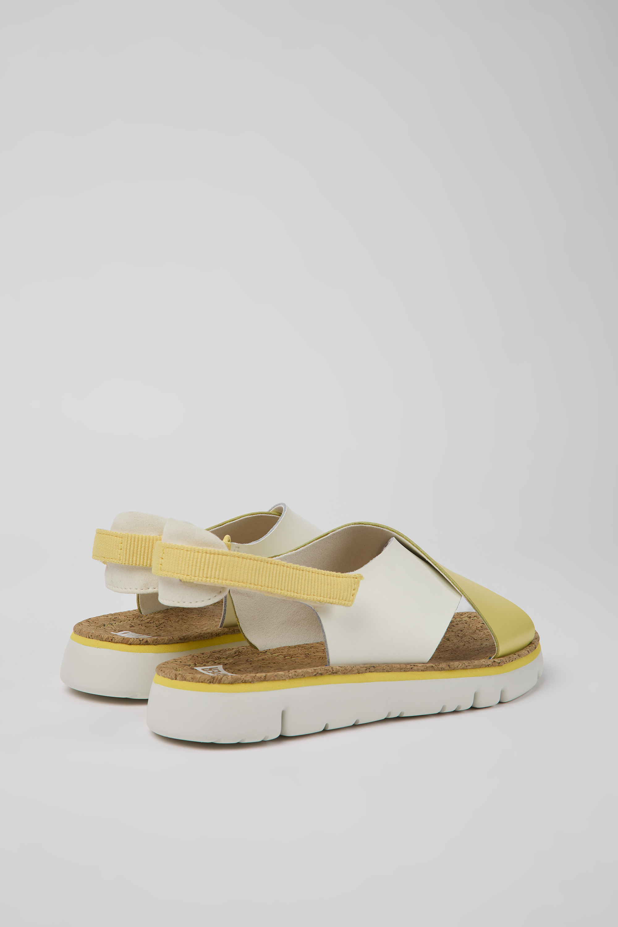 Twins - White and yellow leather and textile sandals for women