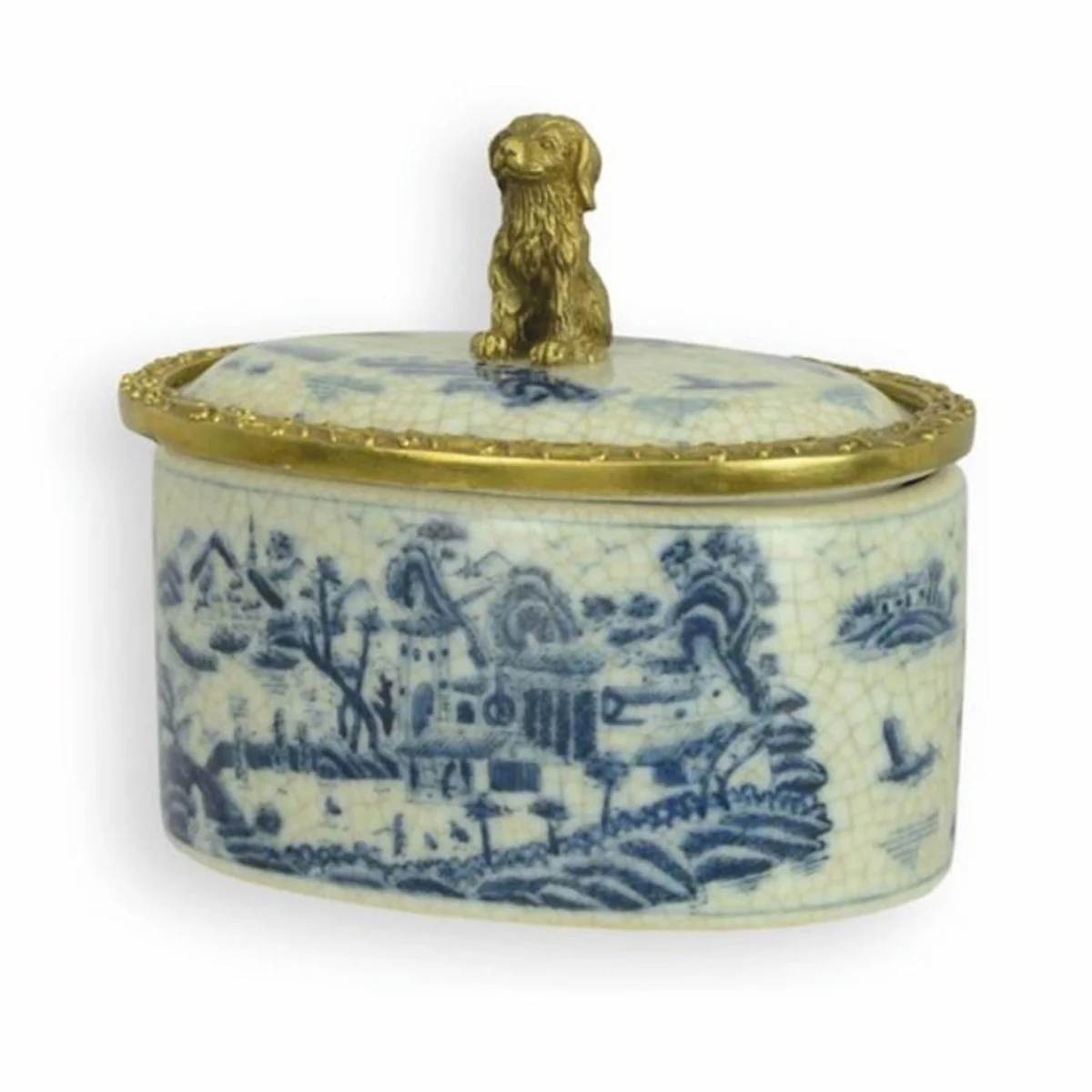 Casa Padrino azucarero barroco con tapa de porcelana crema / azul / lat¨®n A. 12 cm