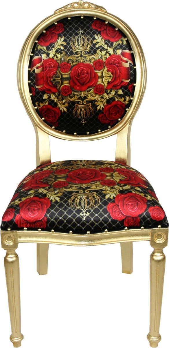 Pomp??s by Casa Padrino Sillas de Comedor Barroco de Lujo Rosas Negro / Rojo / Oro - Sillas de Estilo Barroco de Pomp??s Dise?adas por Harald Gl??ckler - 4 Sillas de Comedor