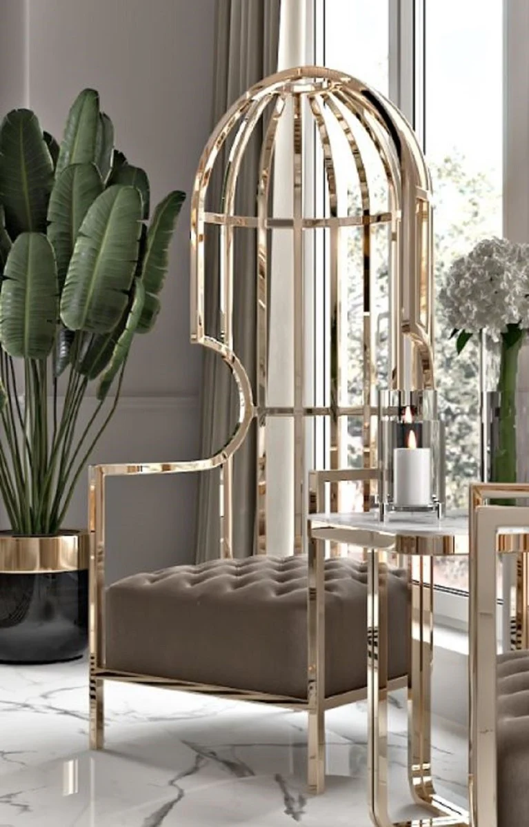 Casa Padrino sill¨®n de lujo gris / oro 78 x 78 x A. 156 cm - Sill¨®n de sal¨®n - Sill¨®n de hotel - Muebles de sal¨®n - Muebles de hotel - Muebles de lujo