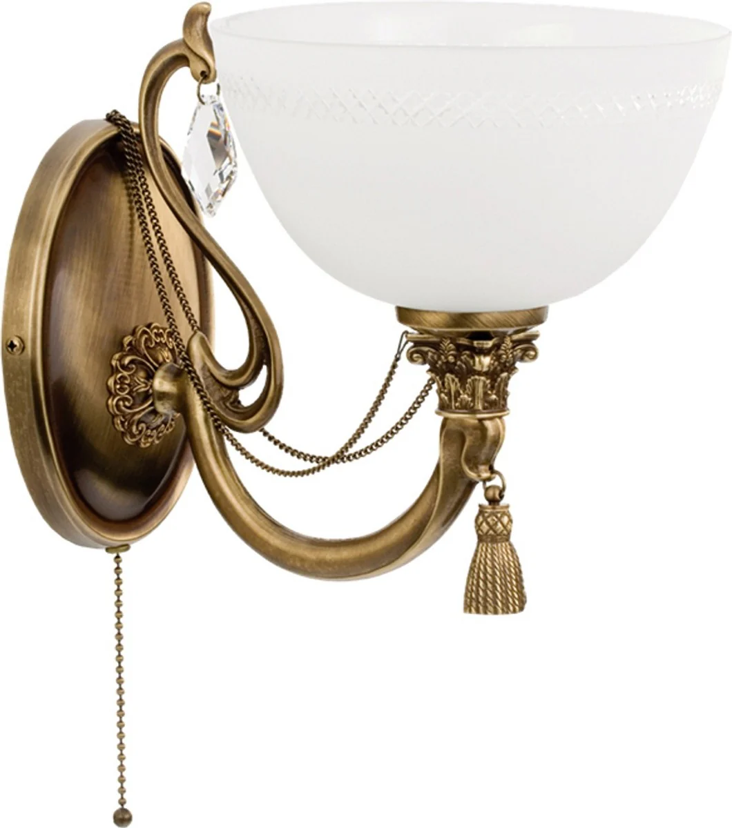 Casa Padrino l¨¢mpara de pared de cristal barroco de lujo lat¨®n con p¨¢tina / blanco A. 25 cm