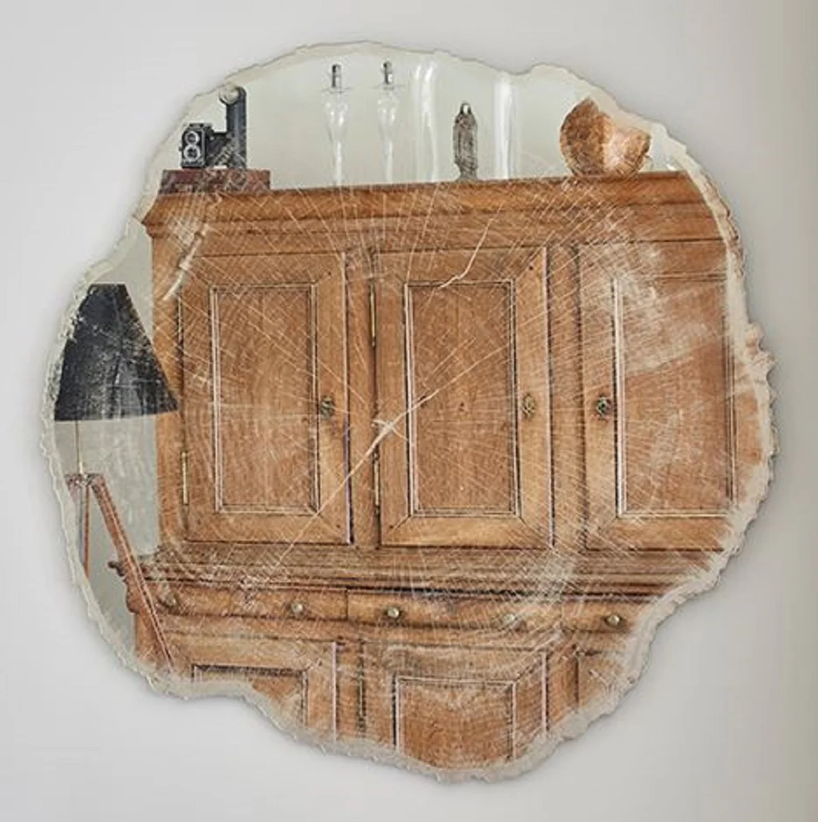 Casa Padrino espejo de pared de lujo en dise?o de disco de ¨¢rbol blanco / beige 101 x 2,5 x A. 98 cm - Espejo de sal¨®n - Espejo de dormitorio - Espejo de armario - Muebles de lujo