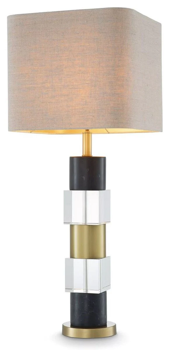 Casa Padrino lámpara de mesa de lujo latón antiguo / negro / beige 35 x 35 x A. 87 cm - Lámpara de escritorio con mármol y cristal - Calidad de Lujo