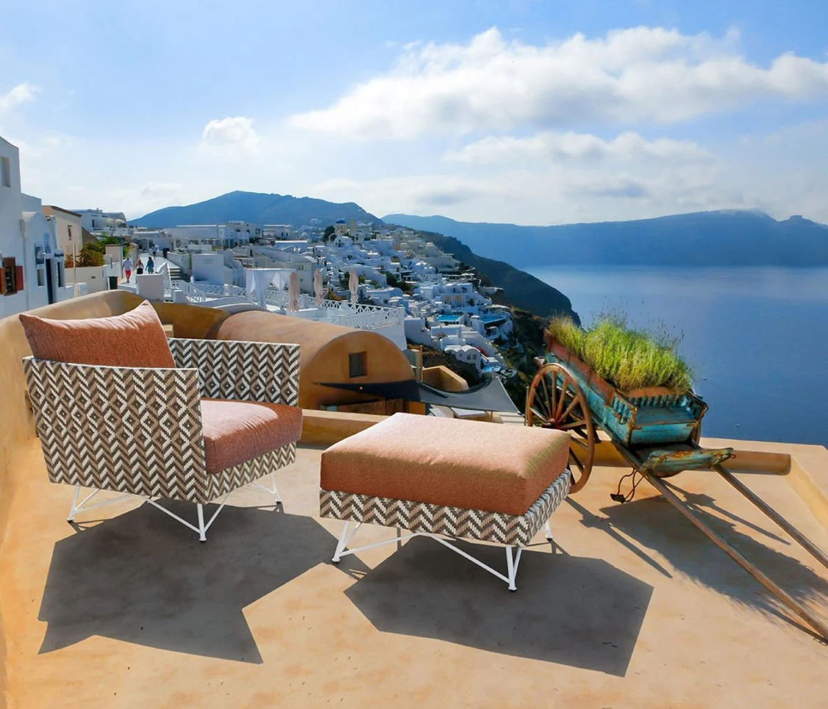 Casa Padrino sillón de jardín de lujo marrón / blanco 100 x 86 x A. 70 cm - Sillón resistente a la intemperie tejido a mano - Muebles sillón de piscina de hotel de terraza de jardín