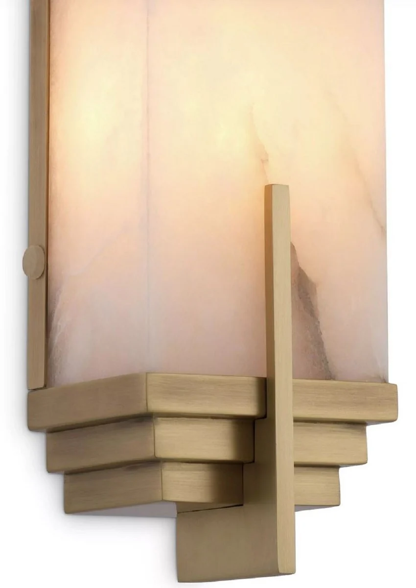 Casa Padrino lámpara de pared de lujo latón antiguo / alabastro 10,5 x 8,5 x A. 51 cm - Lámpara de pared con pantalla de alabastro - Luces de Lujo