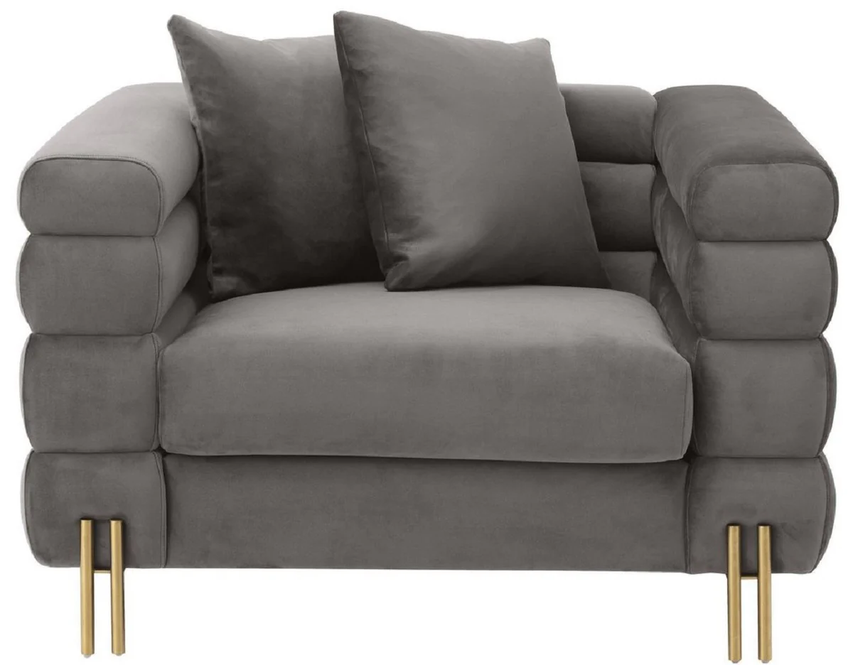 Casa Padrino sill¨®n de lujo gris / lat¨®n 109 x 97 x A. 68 cm - Sill¨®n de sal¨®n con tela de terciopelo fino - Muebles de Lujo