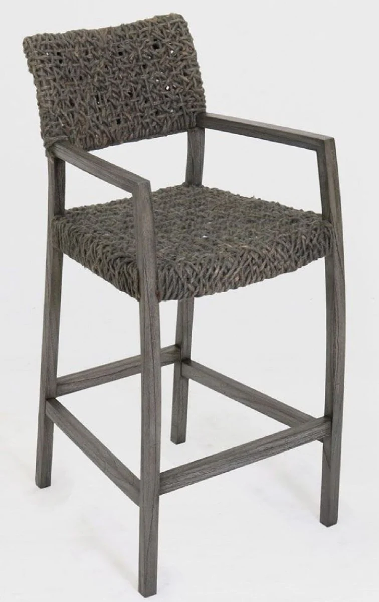 Casa Padrino silla de bar de lujo con reposabrazos gris 55 x 64 x A. 114 cm - Silla de madera maciza con tejido de rat¨¢n fino - Muebles de bar de madera maciza de lujo