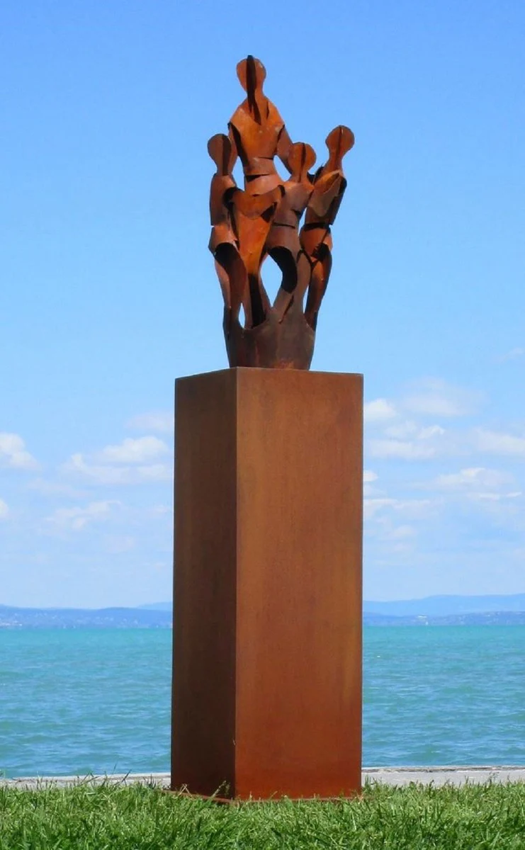 Casa Padrino escultura de metal de decoraci¨®n de jard¨ªn XXL amigos sobre columna ¨®xido A. 182 cm