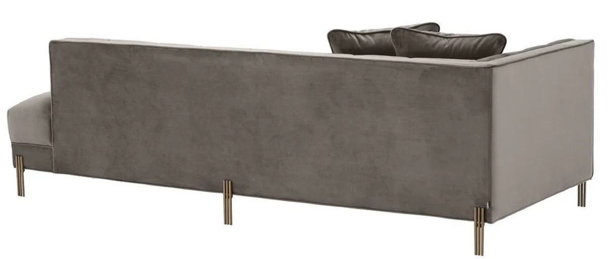 Casa Padrino sof¨¢ lounge de lujo gris - greige / lat¨®n 223 x 95 x H. 68 cm - Sof¨¢ de Sala del Lado Izquierdo con Terciopelo Fino y 2 Almohadas