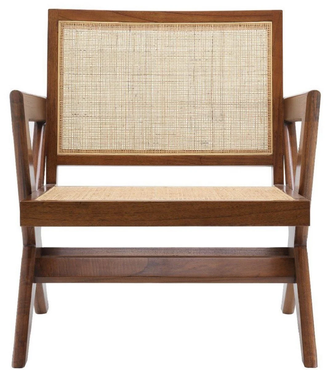 Casa Padrino sill¨®n de sal¨®n de lujo marr¨®n / natural 75 x 74 x A. 88 cm - Sill¨®n de madera maciza con tejido de rat¨¢n - Muebles de Lujo