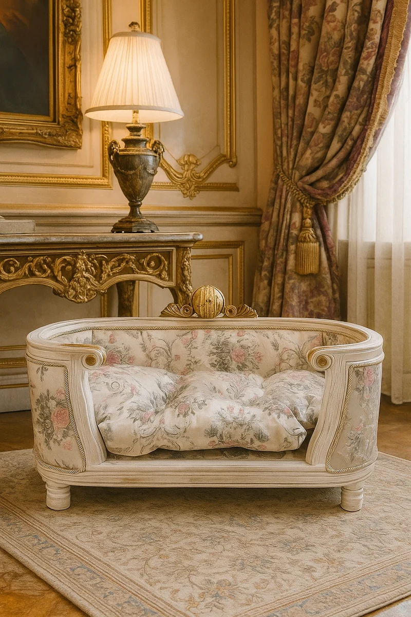 Pomp??s de Casa Padrino cama barroco de lujo para perros y gatos Provenza plata / blanco antiguo