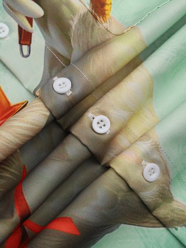 Kung fu Rooster Chest Pocket Short Sleeve Casual Shirt