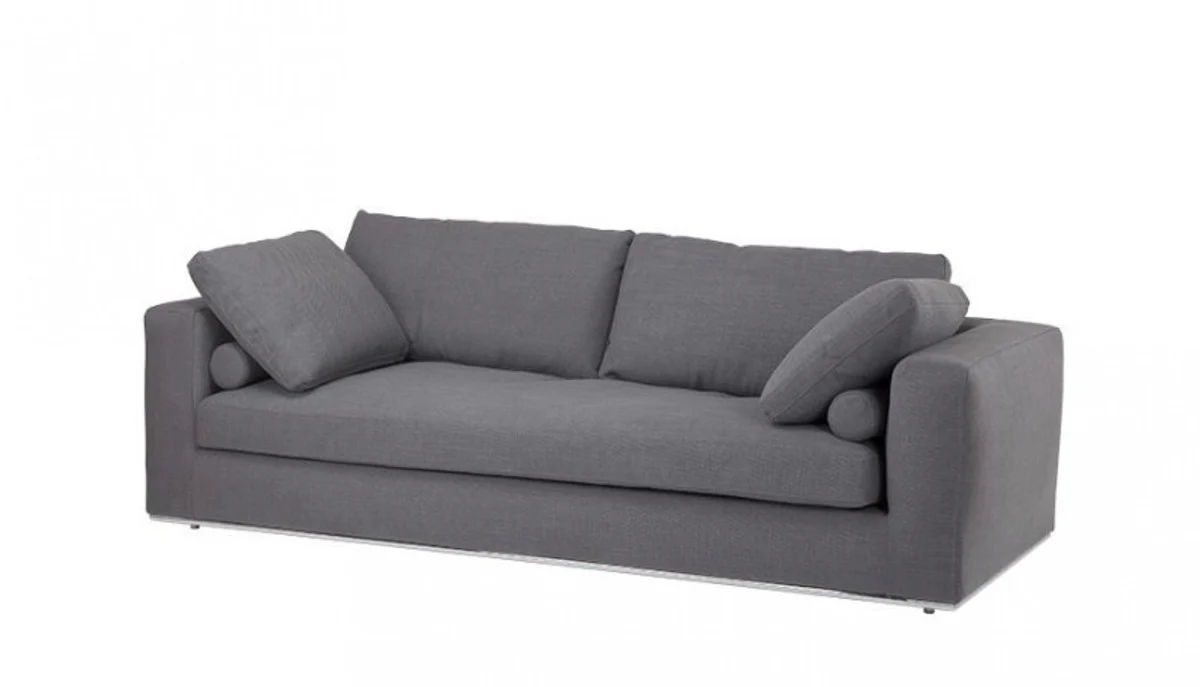 Casa Padrino luxury sofa dark grey with polished steel base - Luxury Collection