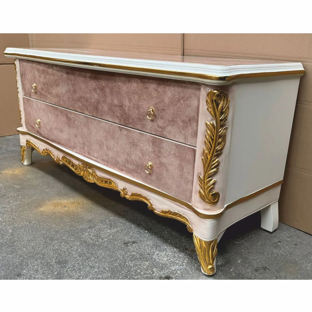 Casa Padrino gabinete de TV barroco de lujo blanco / marr¨®n / oro 165 cm - Muebles barrocos