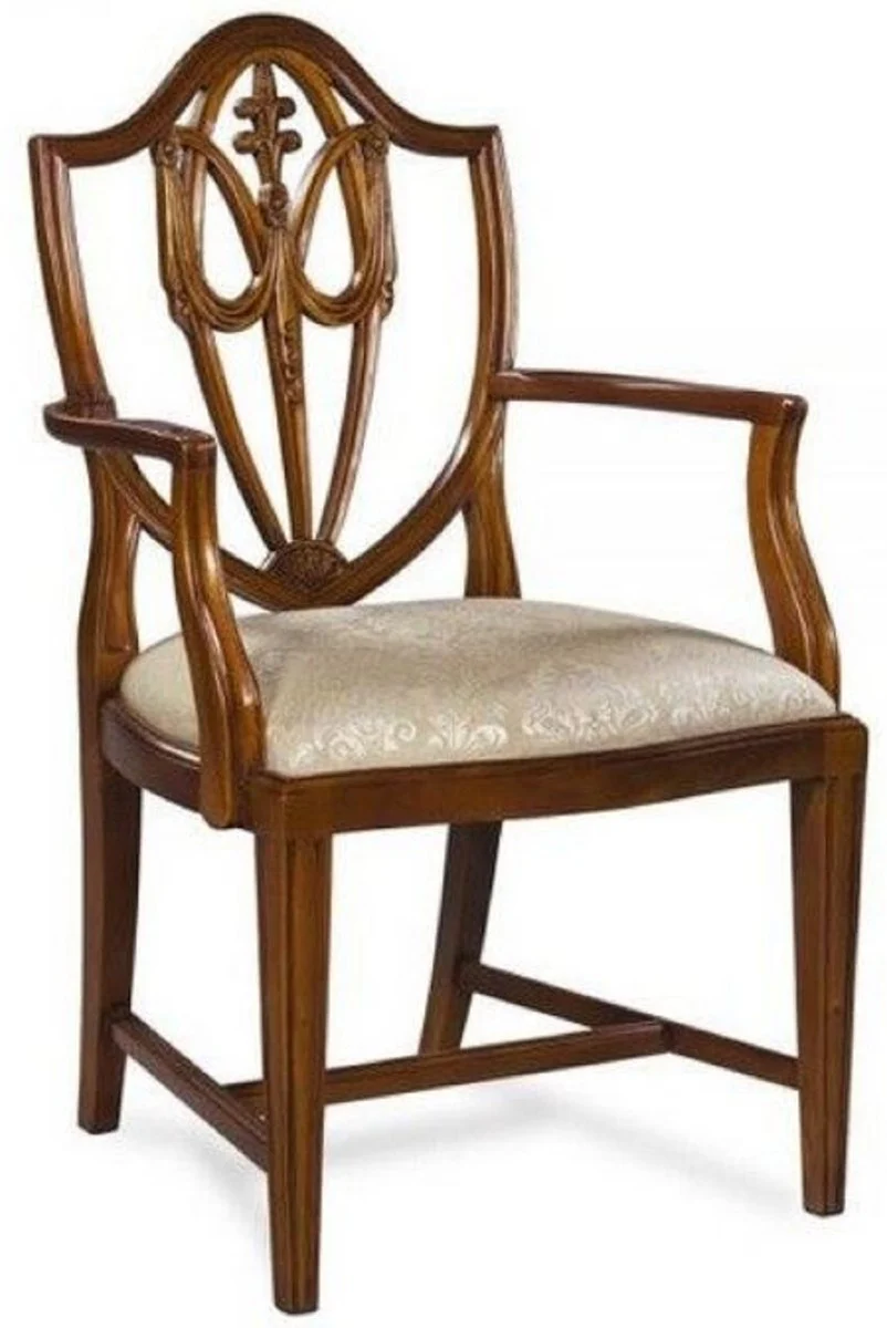 Casa Padrino silla de comedor Art Deco de lujo con reposabrazos marr¨®n oscuro / oro 58,4 x 50,8 x A. 99,1 cm - Elegante silla de madera maciza con patr¨®n - Muebles de Comedor Art D¨¦co