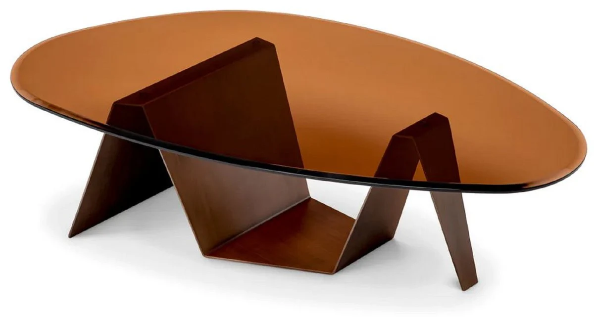 Casa Padrino mesa de centro de lujo con tapa de vidrio lat¨®n oscuro / marr¨®n 130 cm