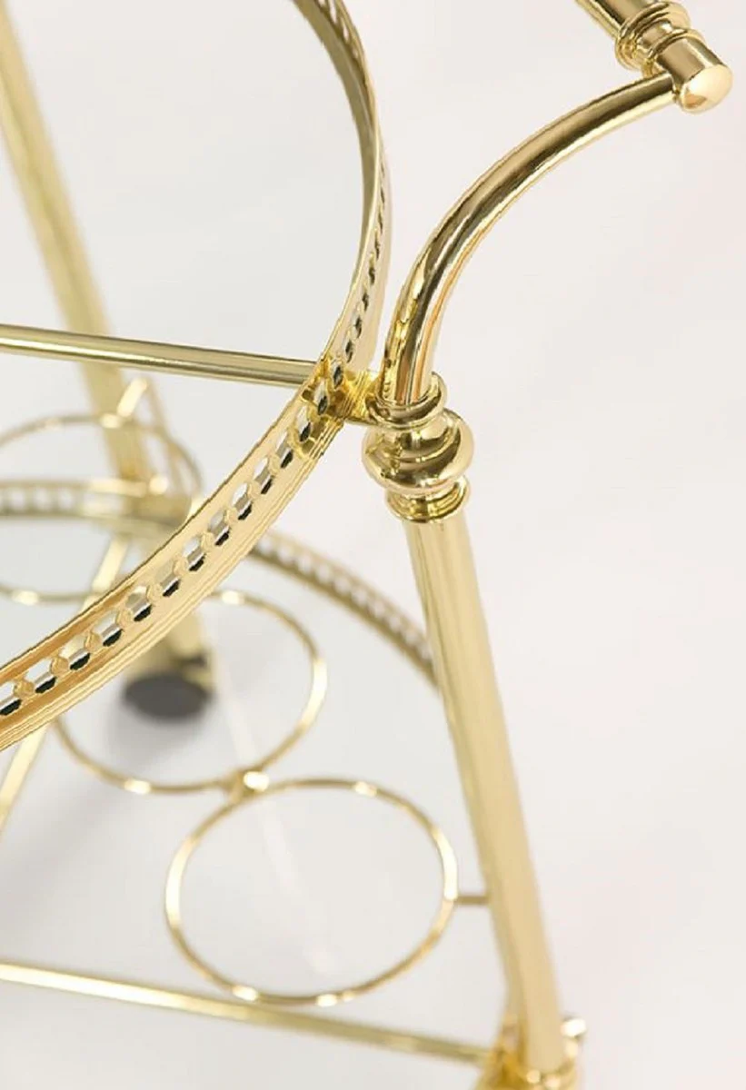 Casa Padrino carrito de servicio Art Nouveau de lujo oro 40 x 40 x A. 57 cm - Carrito de lat¨®n noble con platos de vidrio - Accesorios de Gastronom¨ªa Barroco y Art Nouveau