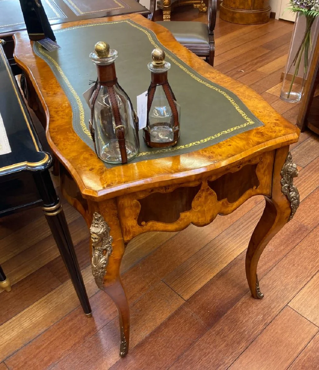 Casa Padrino escritorio barroco de lujo marr¨®n claro / marr¨®n oscuro / verde - Secretario de madera maciza hecho a mano con 3 cajones - Mobiliario de oficina barroco noble