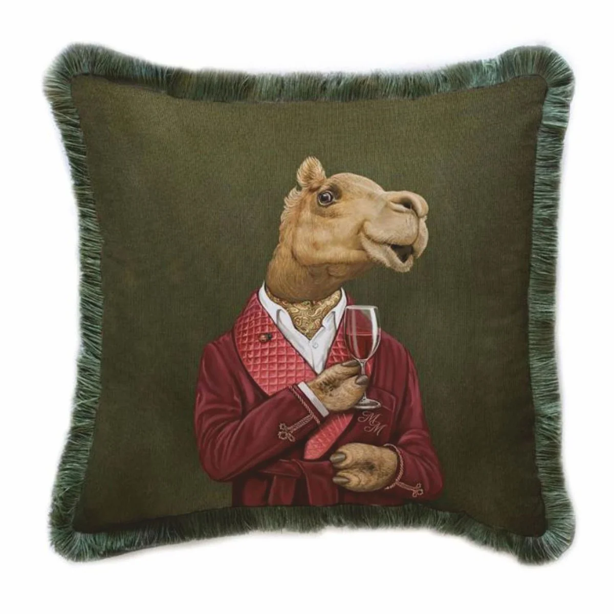 Casa Padrino coj¨ªn decorativo de lujo de terciopelo caballero camello verde 45 x 45 cm