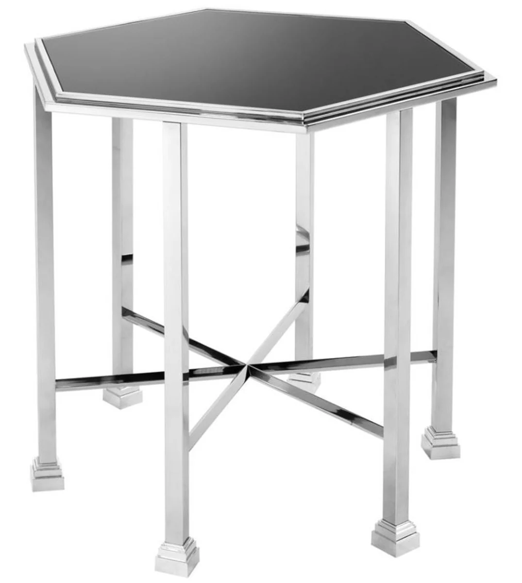 Plata mesa de diseño Casa Padrino con tapa de cristal negro 71 x 62 x H. 65 cm - calidad de lujo