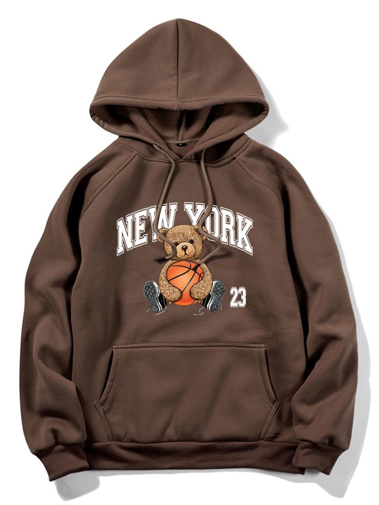 New York Basketball Bear Print Hoodie