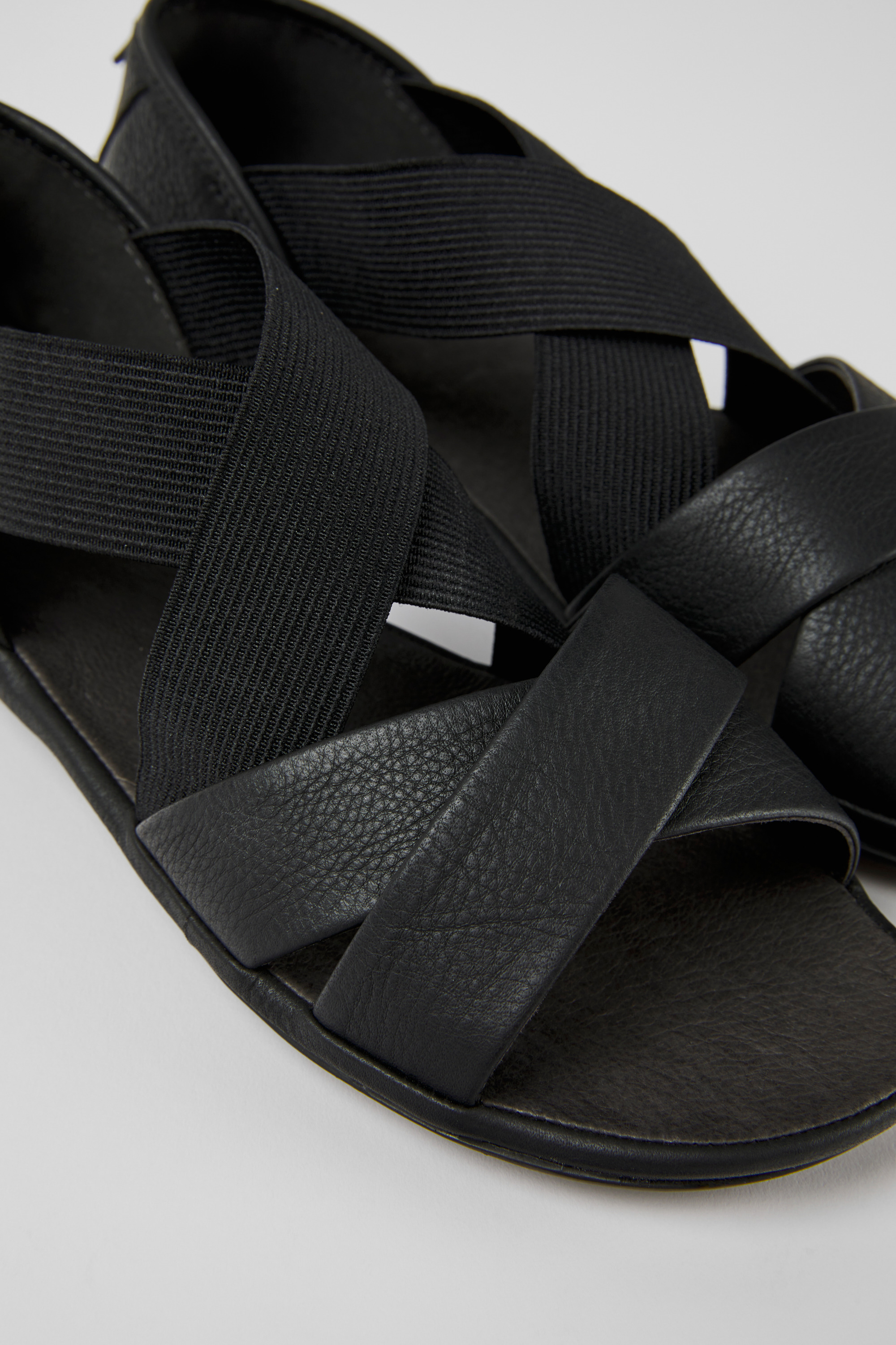 Right - Black leather sandals for women