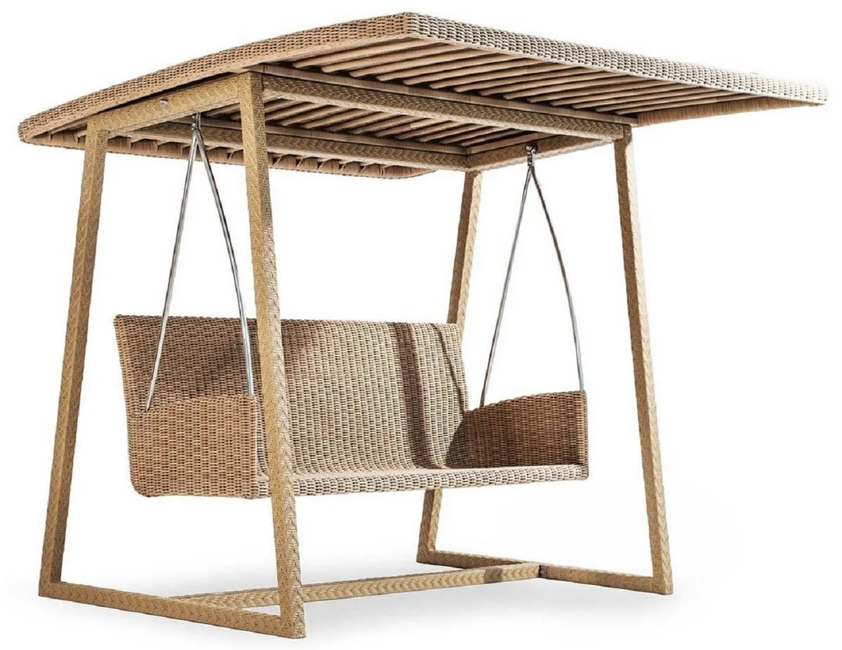 Casa Padrino columpio de jard¨ªn de lujo natural 226 x 190 x A. 181 cm - Columpio de Hollywood resistente a la intemperie con toldo para el sol - Muebles de jard¨ªn - Muebles de jard¨ªn - Calidad de Lujo