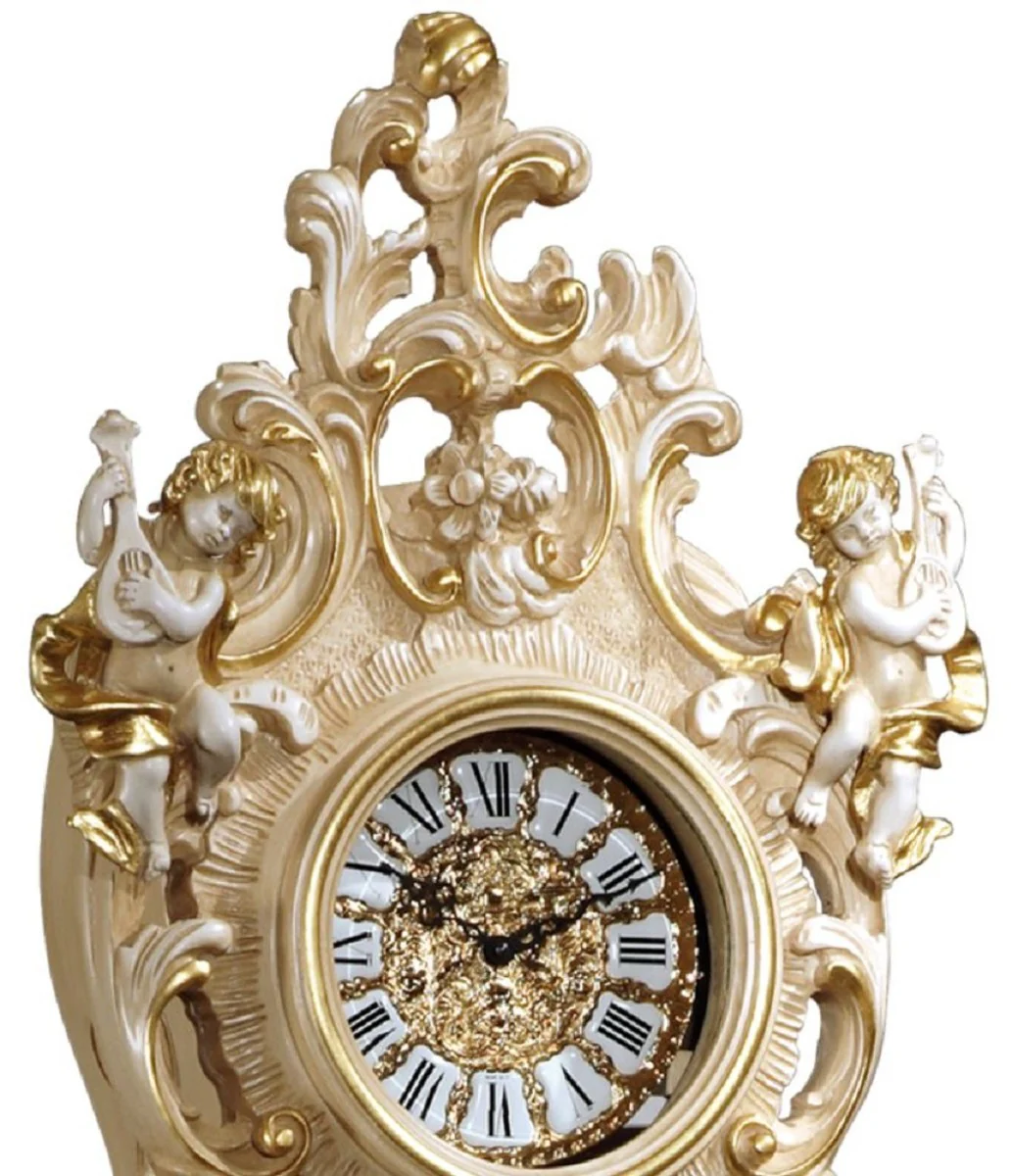 Casa Padrino reloj de abuelo barroco de lujo beige / blanco / oro - Magnífico reloj de péndulo de madera maciza de estilo barroco - Interior barroco - Relojes de pie barrocos - Hecho en Italia