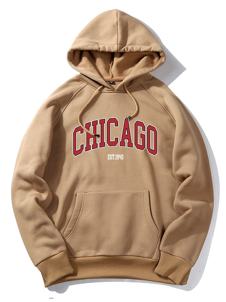 Chicago Letter Print Hoodie & Jogger Pants