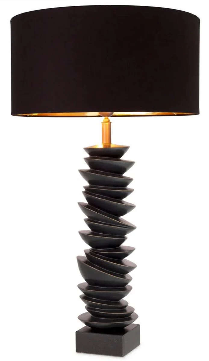 Casa Padrino lámpara de mesa de lujo negro / bronce Ø 44 x A. 80,5 cm - Lámpara de escritorio con pantalla redonda y base de granito - Lámparas de mesa de lujo - Lámparas de escritorio