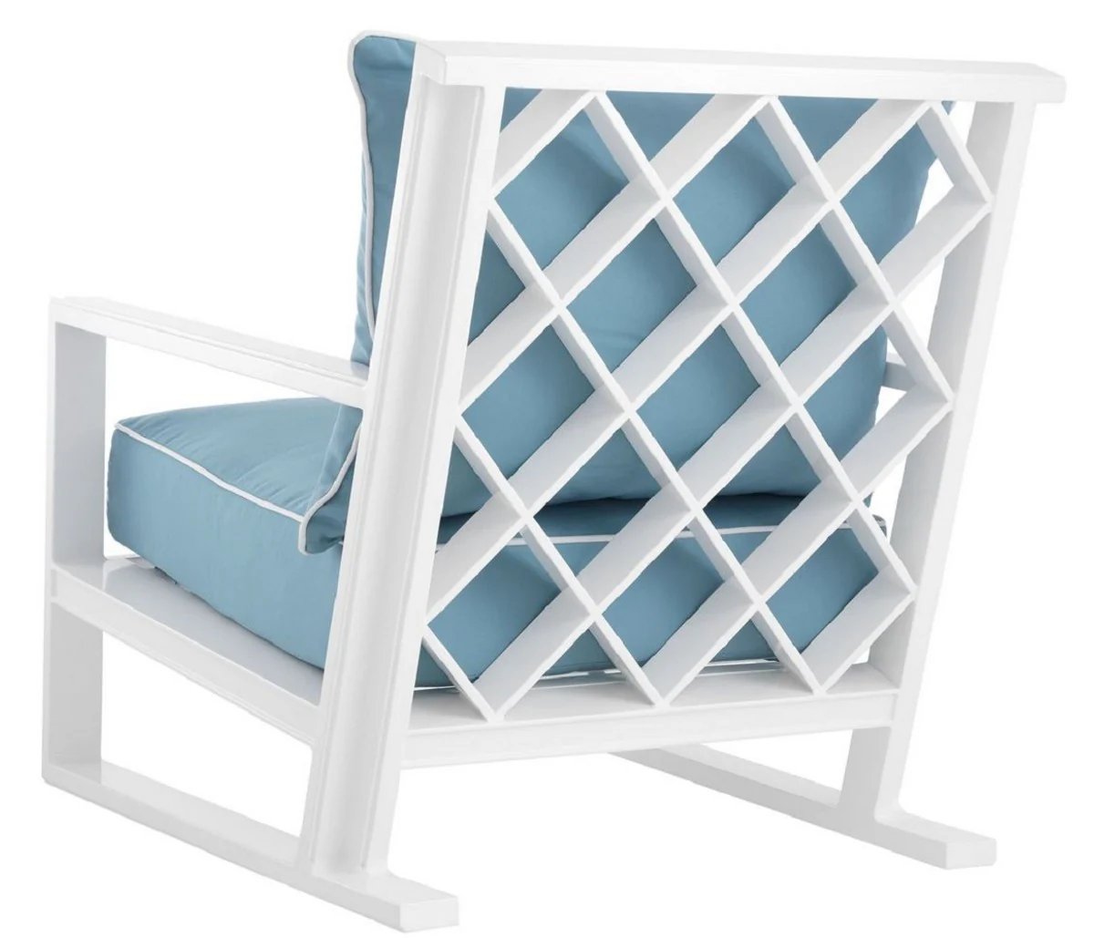 Casa Padrino sillón de lujo con cojines blanco / azul claro 70 x 88 x H. 78 cm - Sillón de Aluminio Duradero de Alta Calidad - Muebles de Sala - Muebles de Jardín - Muebles de Gastronomía