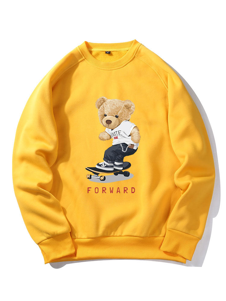 Bear On Skateboard Print Raglan Sleeve Sweatshirt