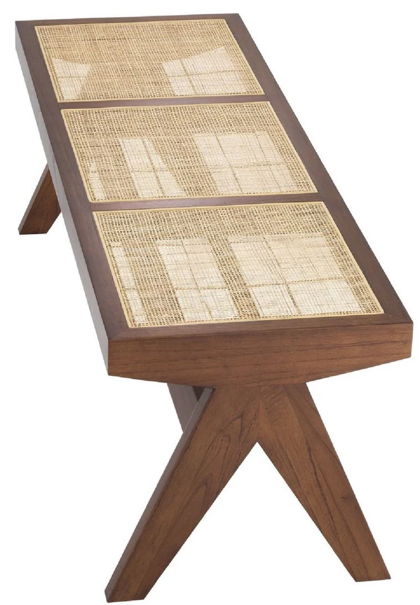Casa Padrino banco de lujo marr¨®n / natural 136 x 46 x A. 47 cm - Banco de madera maciza con tejido de rat¨¢n tejido a mano - Muebles de Lujo