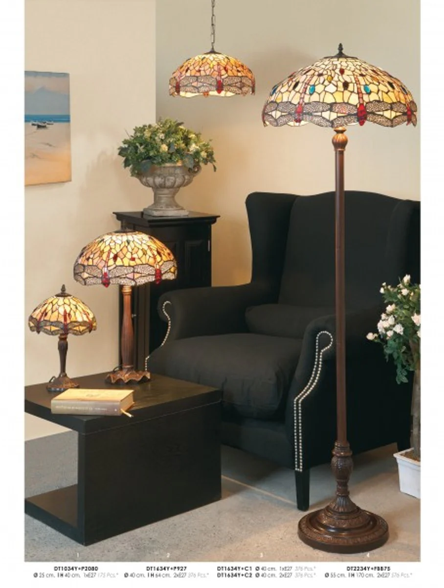 Casa Padrino l¨¢mpara de taburete Tiffany colores ? 25 x A. 40 cm - L¨¢mpara de mesa Tiffany hecha a mano