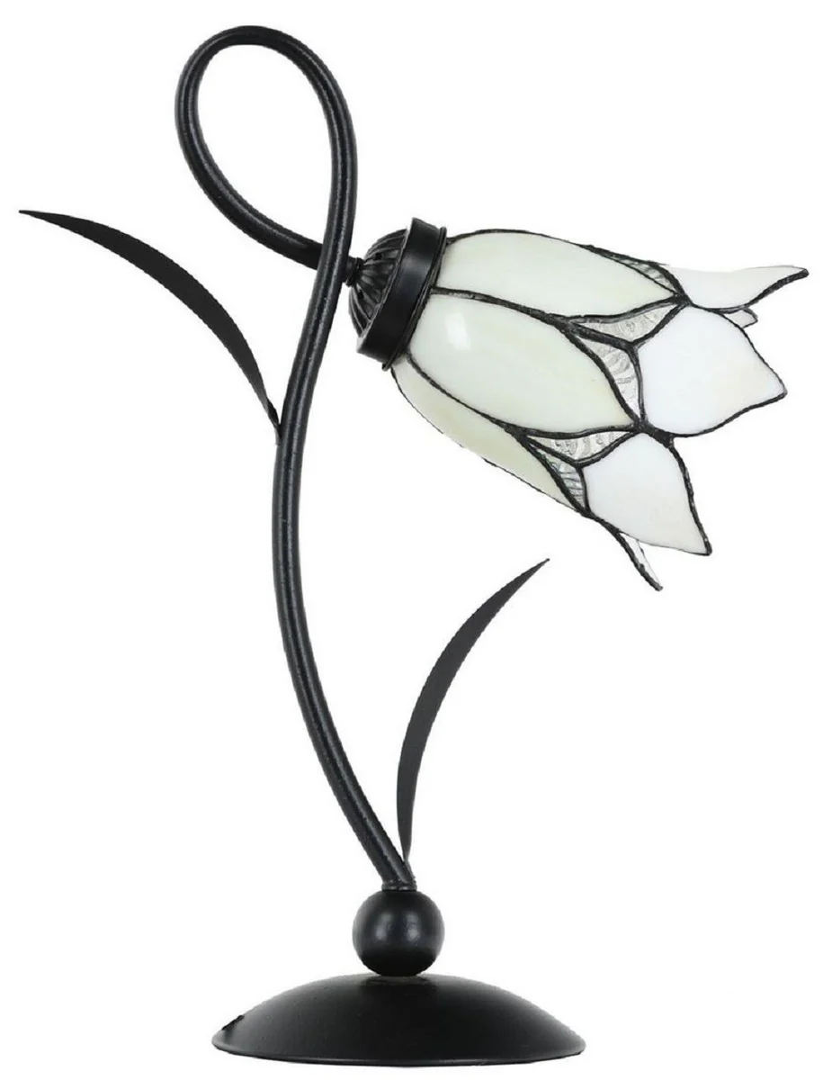 Casa Padrino L¨¢mpara de Mesa Tiffany Art Deco Negro / Blanco A. 40 cm - L¨¢mparas Tiffany