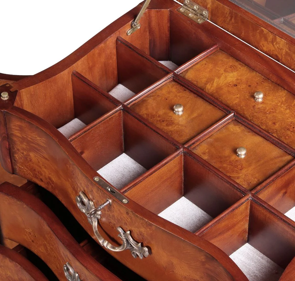 Casa Padrino c¨®moda de joyer¨ªa barroco de lujo marr¨®n claro / marr¨®n / plata 56 x 36 x A. 128 cm - C¨®moda de madera maciza noble con espejo - Muebles Barrocos