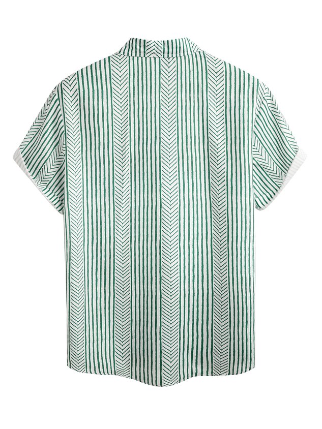 Shirts For Father Retro Striped Chest Pocket Short Sleeve Shirt