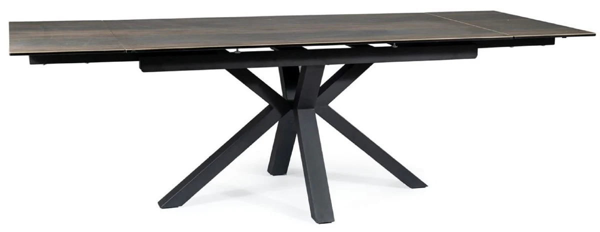 Casa Padrino mesa de comedor de lujo con tablero de cer¨¢mica de vidrio templado en aspecto madera marr¨®n / negro mate 160-240 x 90 x A. 76 cm - Mesa cocina extensible - Muebles de comedor