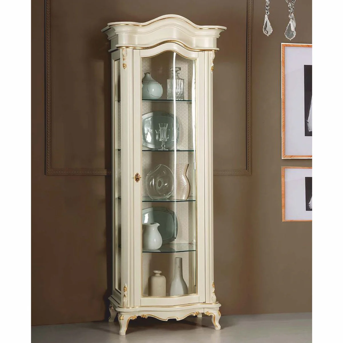 Casa Padrino Vitrina Barroco de Lujo Crema / Oro A. 205 cm - Muebles Barrocos - Hecho en Italia