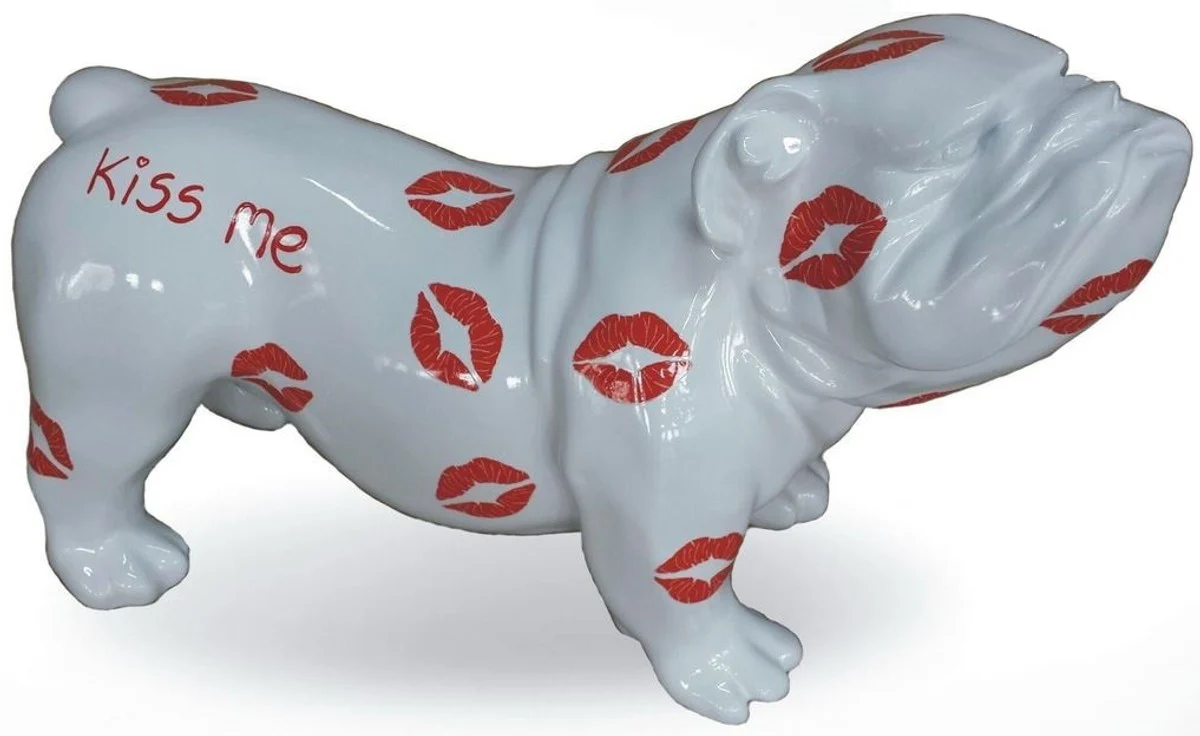 Casa Padrino figura decorativa de diseño perro buldog blanco / rojo 57 x 25 x A. 35 cm - Escultura decorativa resistente a la intemperie - Decoración de Sala de Estar