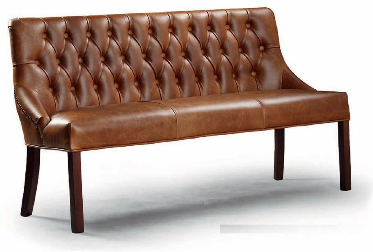 Casa Padrino banco Chesterfield de lujo de cuero genuino marr¨®n 160 cm