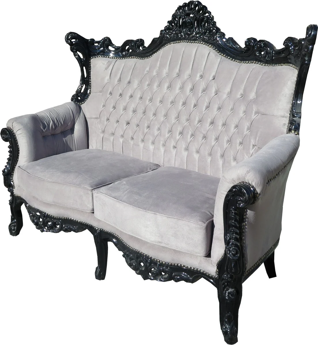 Casa Padrino Baroque 2 seater Sofa Master Gray / Black - Antique Style Living Room Furniture - Limited Edition