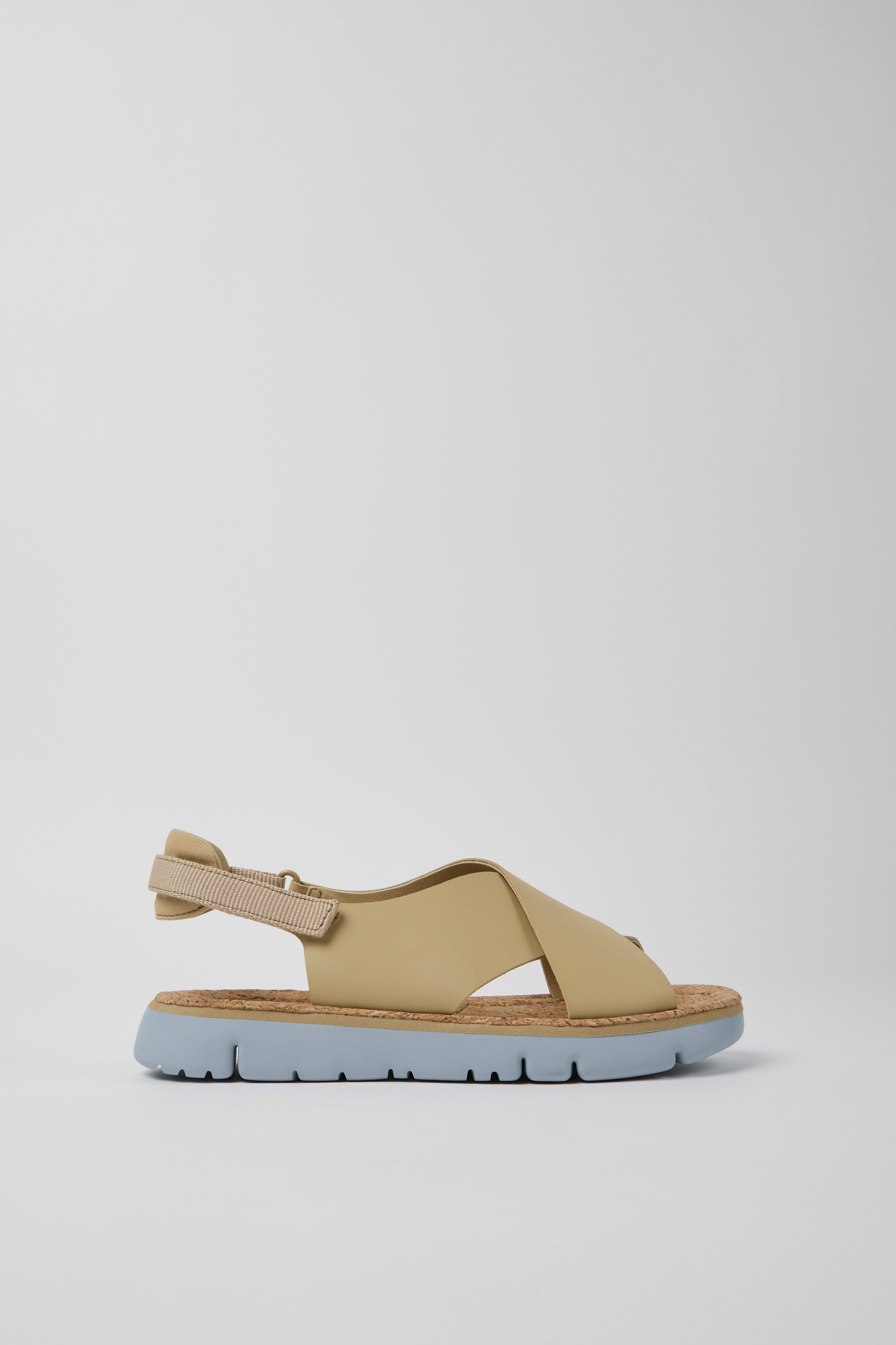 Oruga - Beige leather and textile sandals for women