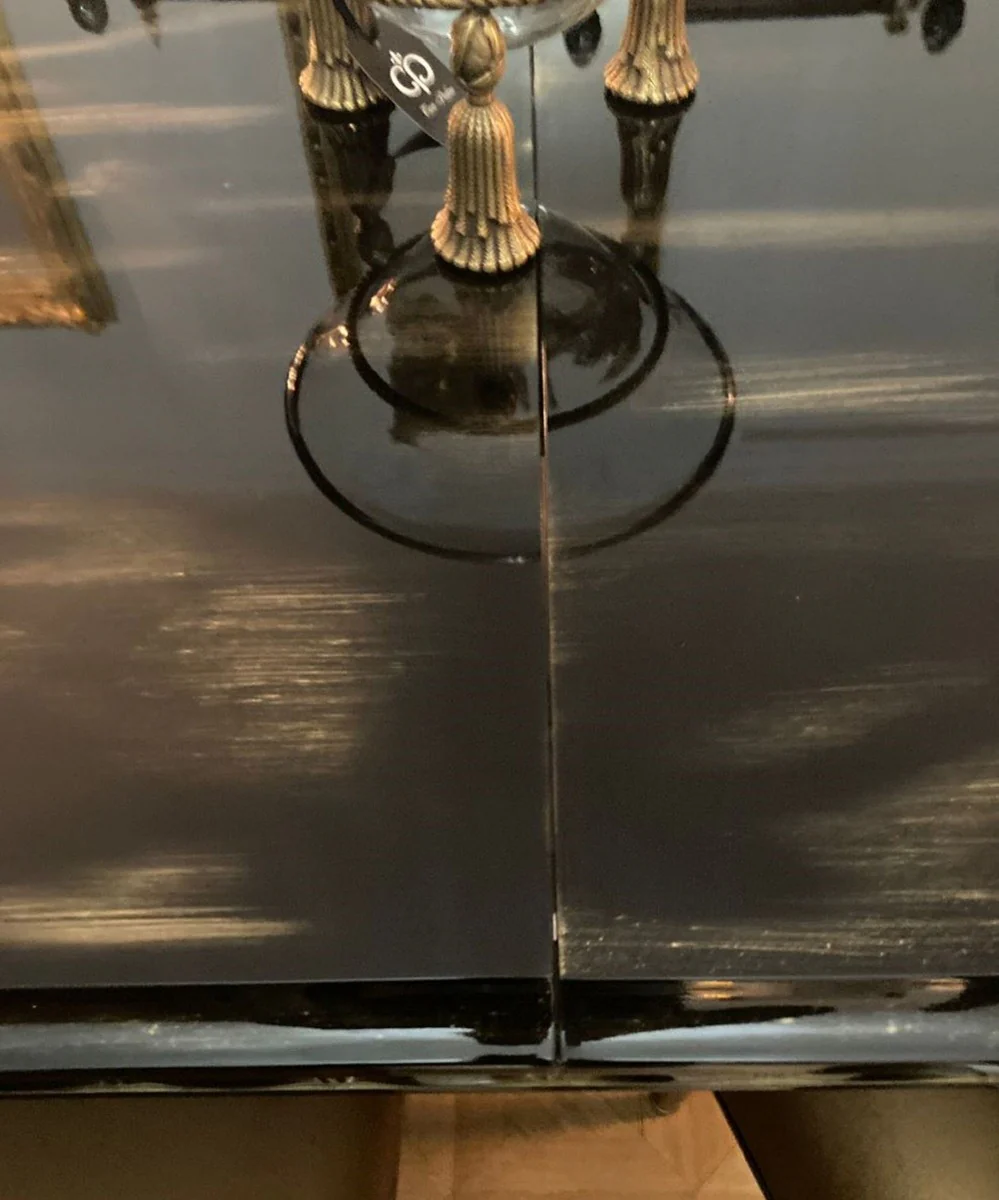 Casa Padrino conjunto de comedor barroco de lujo oro / negro - 1 Mesa de Comedor Barroco Extensible y 6 Sillas de Comedor Barrocos - Muebles de comedor barrocos - Noble y Magn¨ªfico