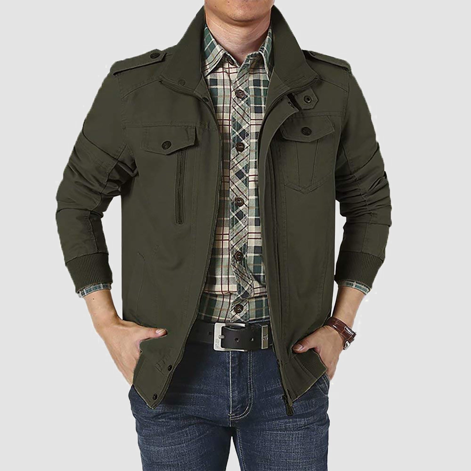 Men's Jacket Winter Military Cargo Work Jacket with 5 Pockets Fleece Lined Thicken Warm Coat