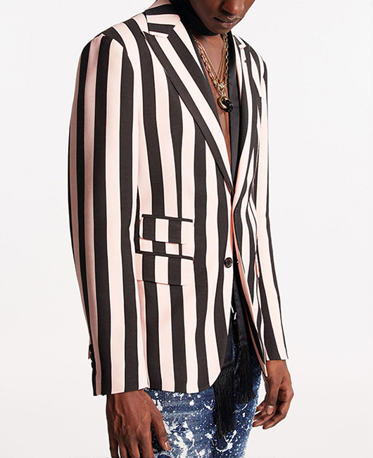 Casual Striped Single Breasted Pocket Design Lapel Collar Blazer