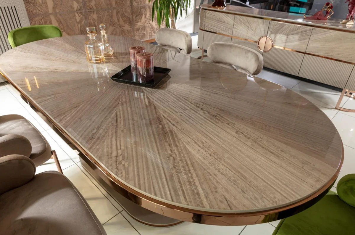 Casa Padrino mesa de comedor de lujo gris / cobre 220 x 105 x A. 75 cm - Mesa de cocina ovalada - Muebles de comedor - Muebles de cocina - Muebles de lujo - Interior de lujo